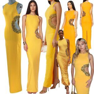 🆕 BRONX & BANCO 🧿 NWOT Camila Rhinestone Cutout Maxi, Yellow - Sz M US 6